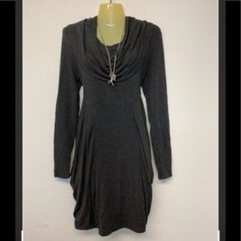 Kensie Pieces Charcoal Long Sleeve Cowl Neck Flutter Dress